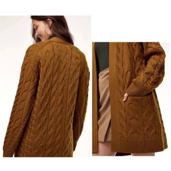 WILFRED Aritzia Cable Knit Open Front orange small - Picture 13 of 15